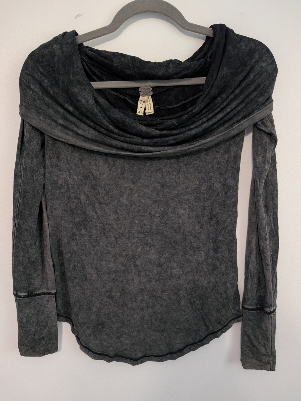 Free People Charcoal Grey Draped Long Sleeve Tee